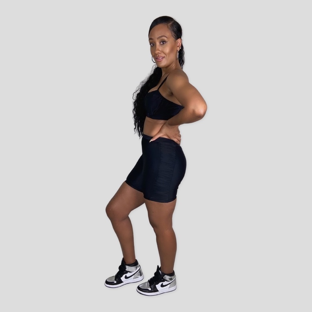 Black Ruched Biker Short Set - Picture 3 of 4